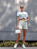 Two-color high-waisted denim shorts light green 70010 - Online store - Boutique